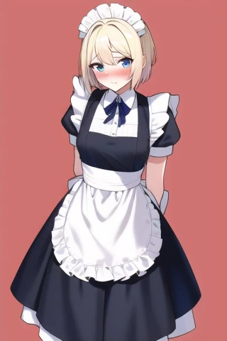 short hair, illustration style, Masterpiece, embarrassed, maid apron